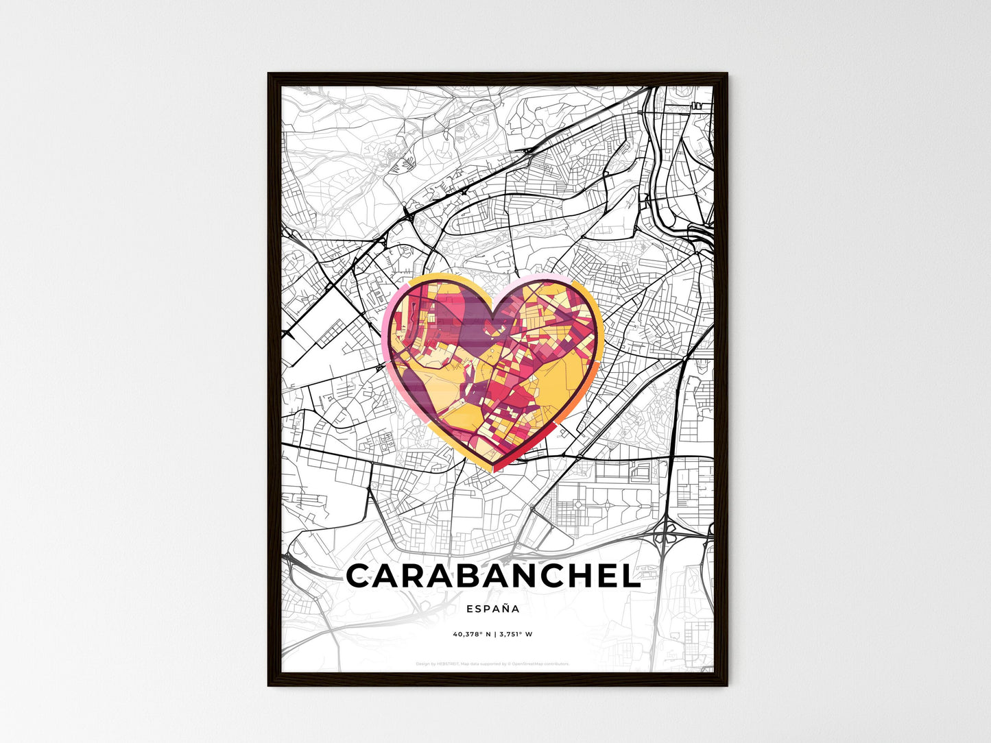 Carabanchel Spain wedding art map with heart icon