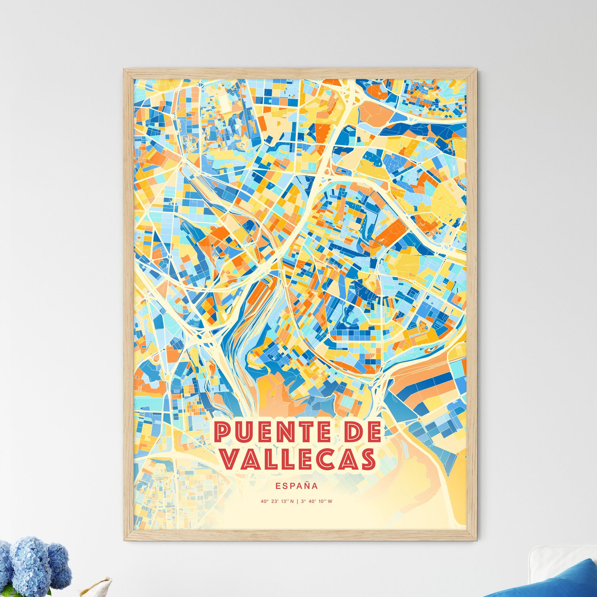 Colorful PUENTE DE VALLECAS SPAIN Fine Art Map Blue Orange