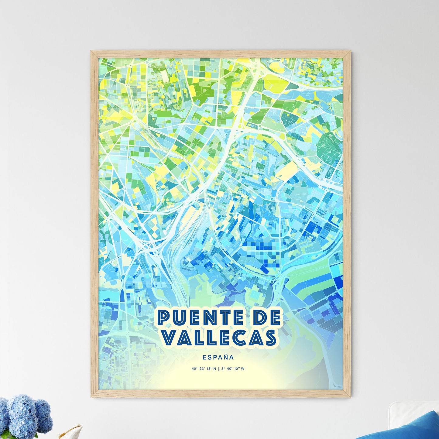 Colorful PUENTE DE VALLECAS SPAIN Fine Art Map Cool Blue