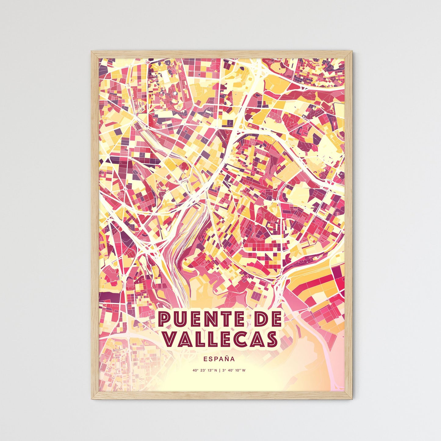 Colorful PUENTE DE VALLECAS SPAIN Fine Art Map Hot Red