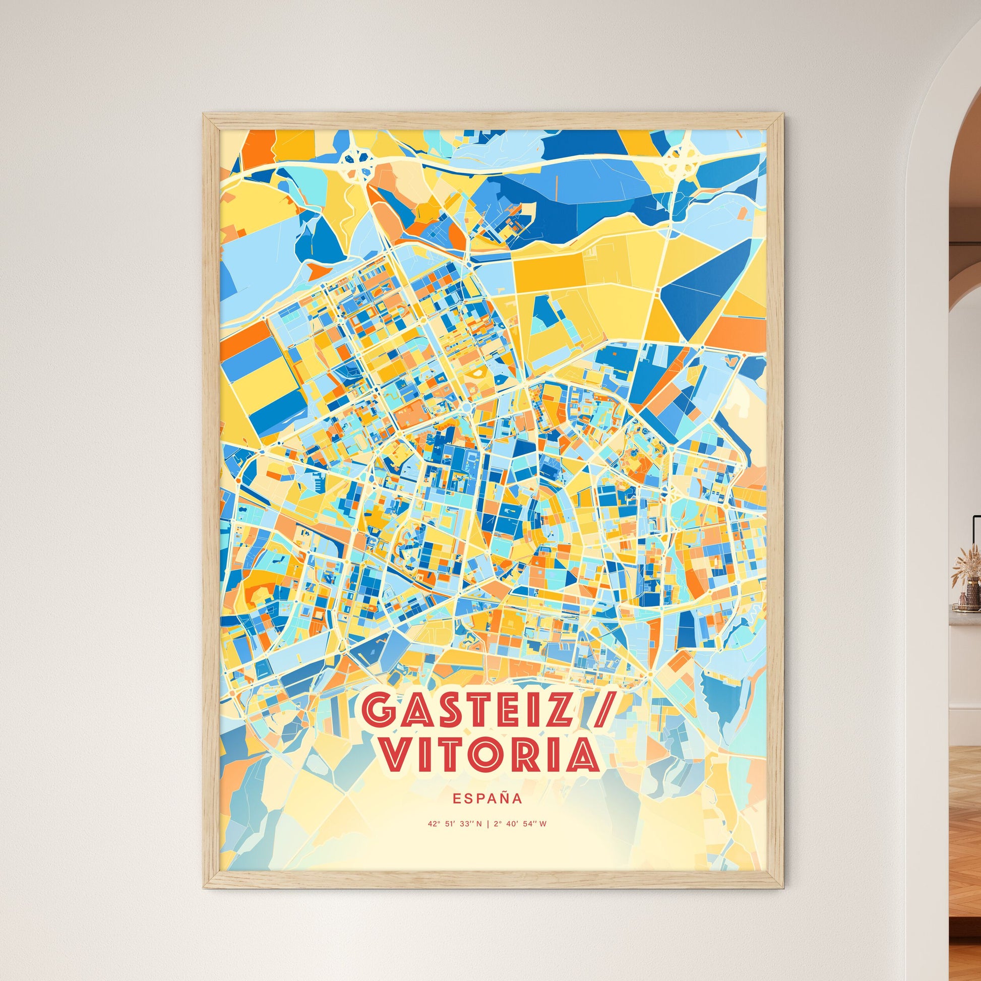 Colorful GASTEIZ / VITORIA SPAIN Fine Art Map Blue Orange