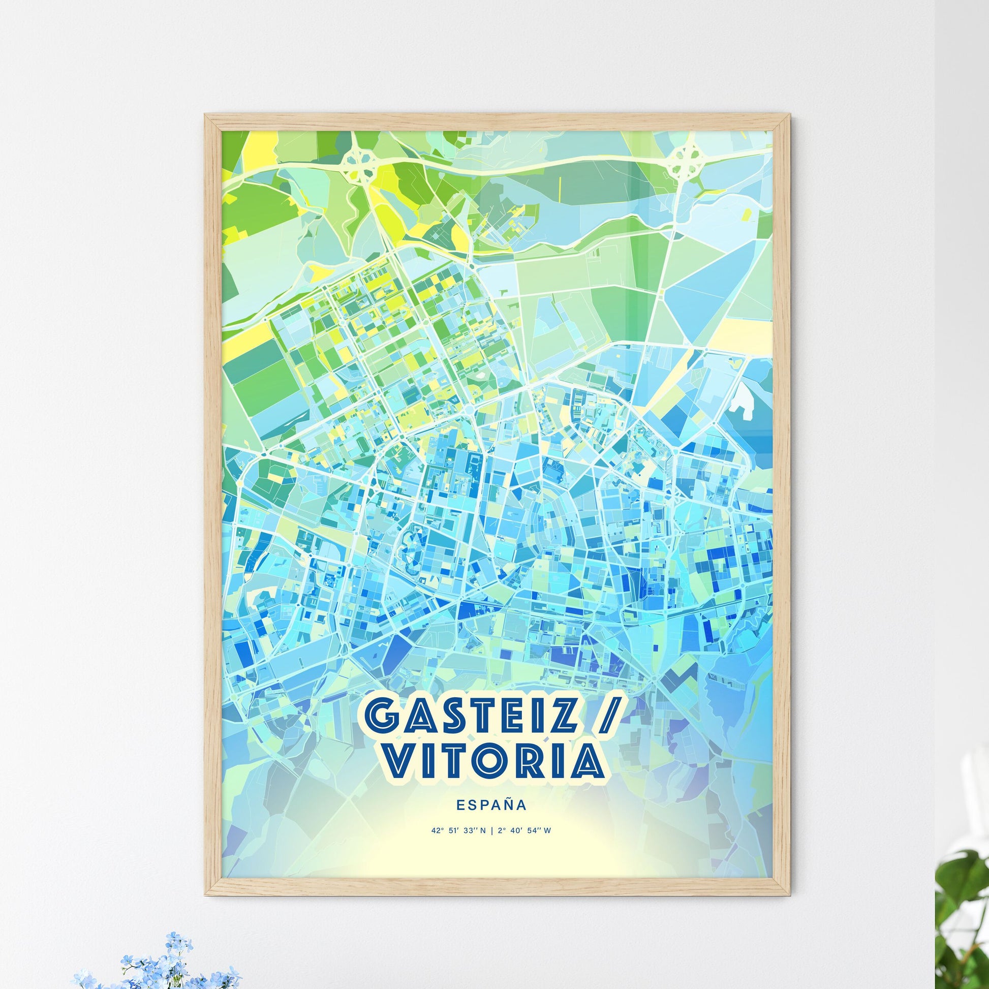 Colorful GASTEIZ / VITORIA SPAIN Fine Art Map Cool Blue