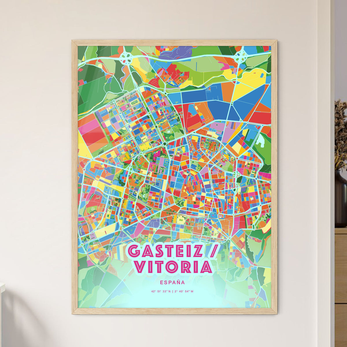 Colorful GASTEIZ / VITORIA SPAIN Fine Art Map Crazy Colors