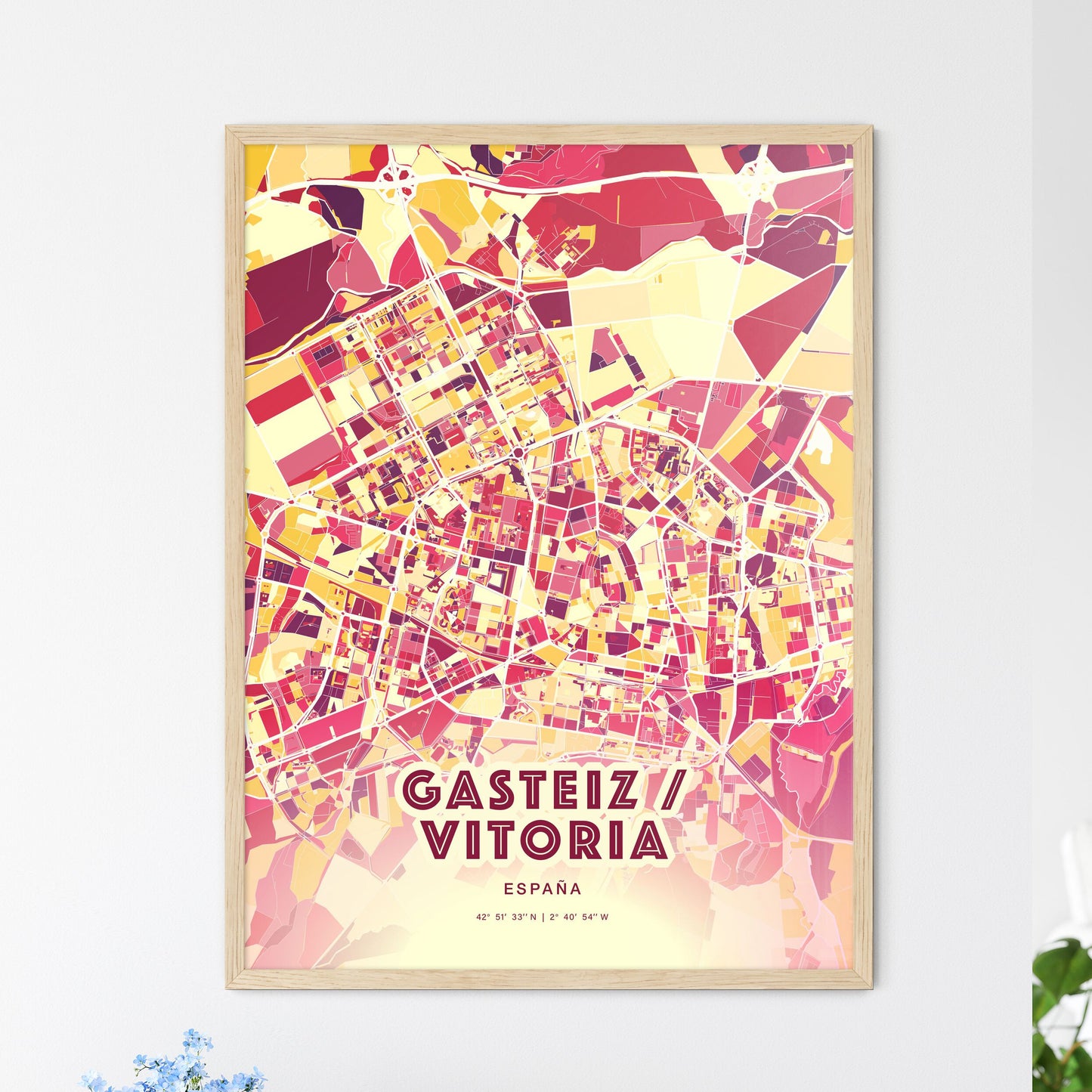 Colorful GASTEIZ / VITORIA SPAIN Fine Art Map Hot Red