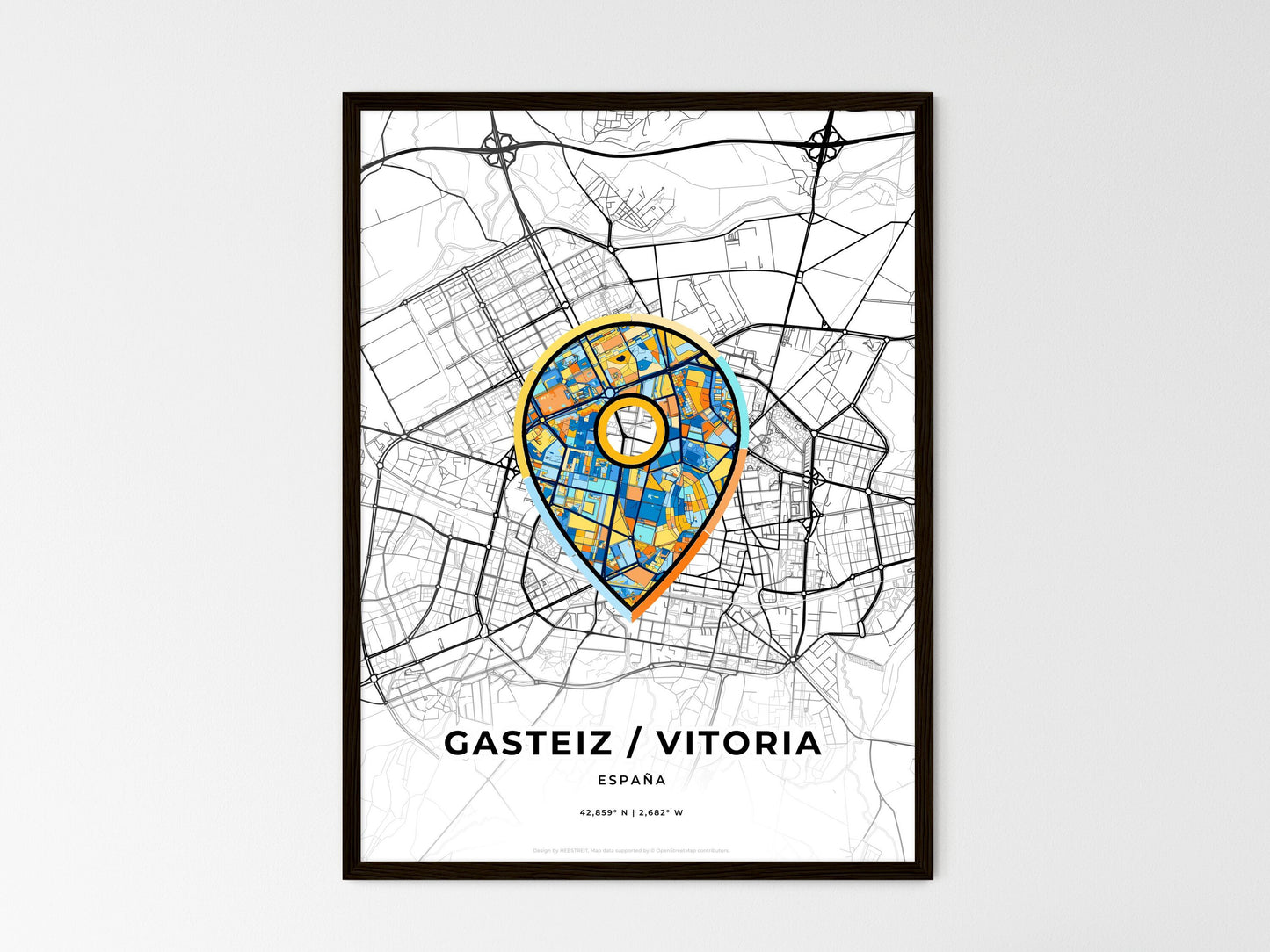 Gasteiz / Vitoria Spain wedding art map with pointer icon
