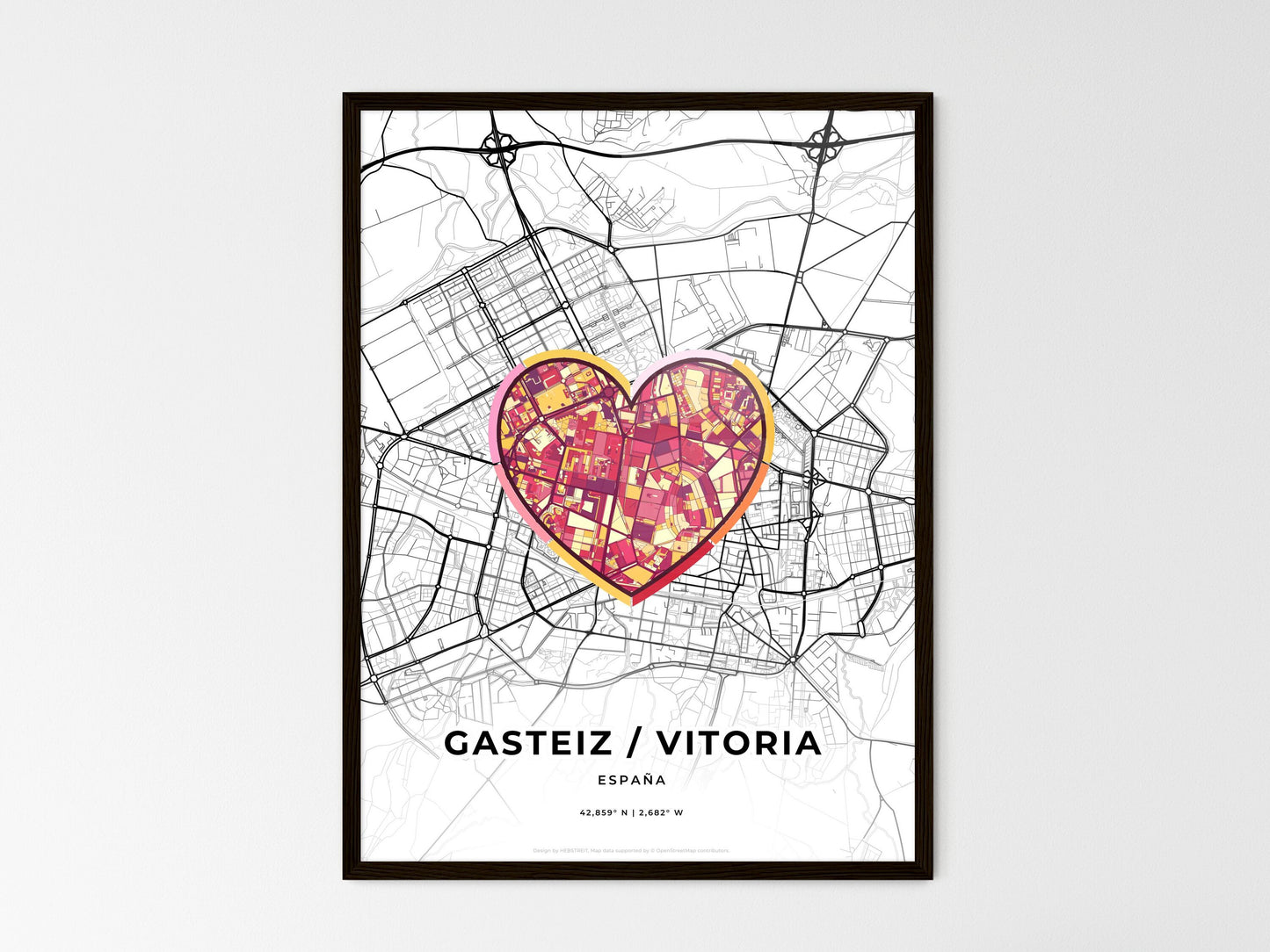 Gasteiz / Vitoria Spain wedding art map with heart icon