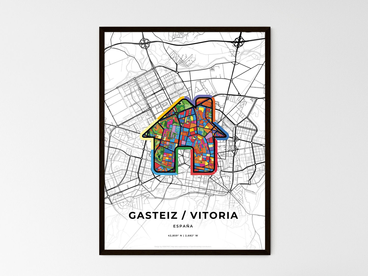 Gasteiz / Vitoria Spain wedding art map with home icon