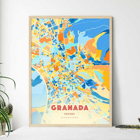 Colorful Granada Spain Fine Art Map Blue Orange