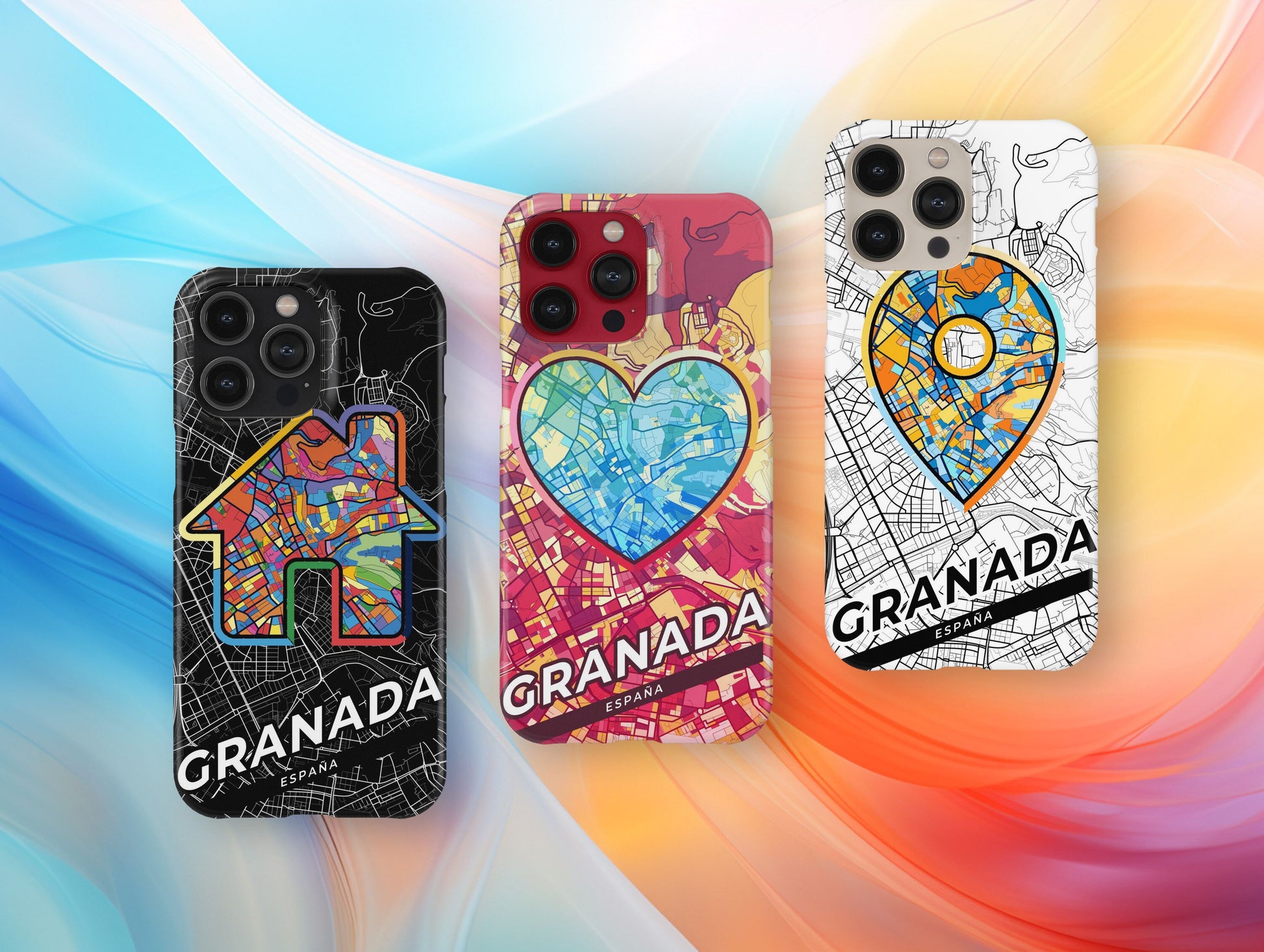 Granada Spain slim phone case with colorful icon. Birthday, wedding or housewarming gift. Couple match cases.