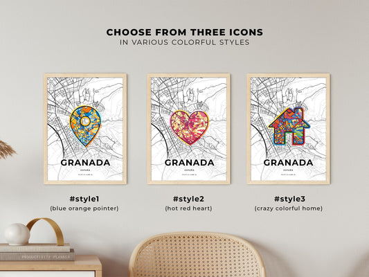 Granada Spain maps with colorful icons