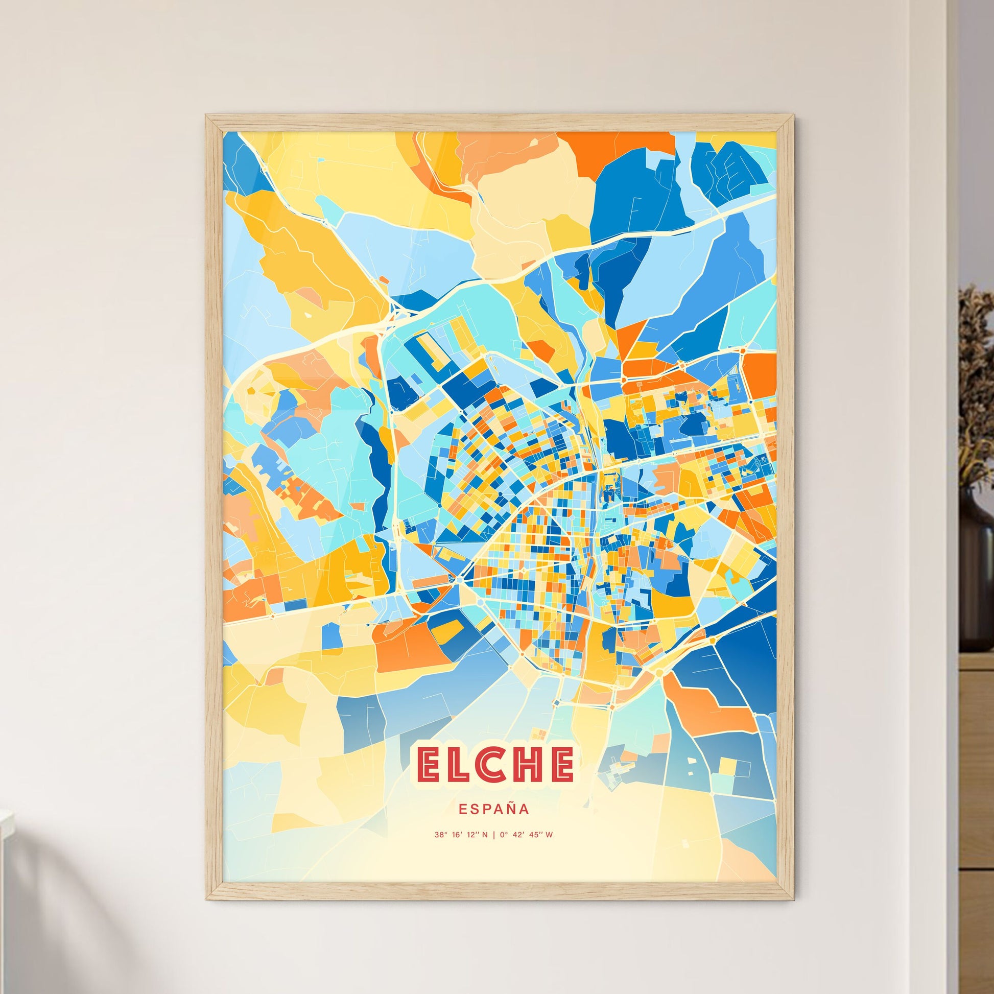 Colorful ELCHE SPAIN Fine Art Map Blue Orange