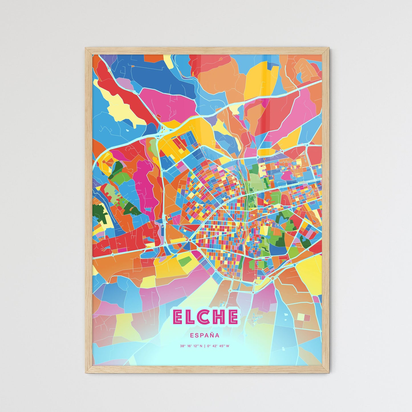 Colorful ELCHE SPAIN Fine Art Map Crazy Colors