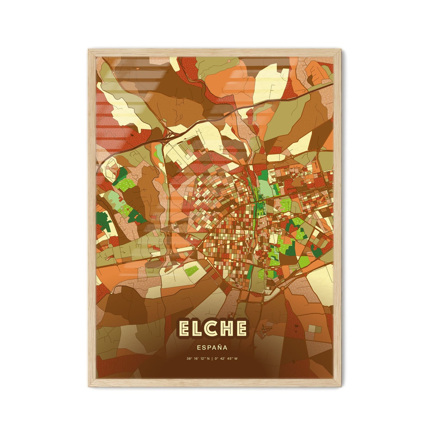 Colorful ELCHE SPAIN Fine Art Map Farmhouse