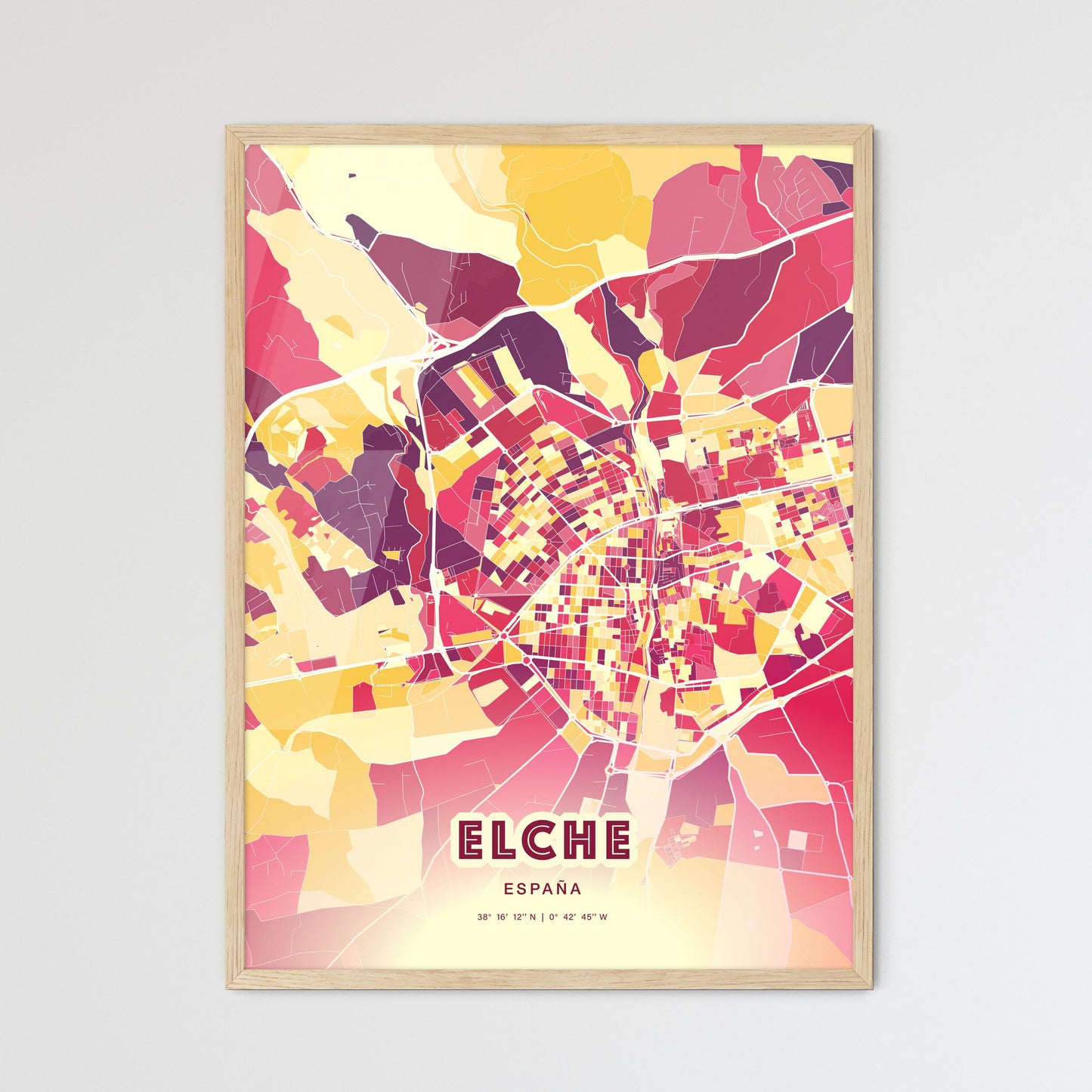 Colorful ELCHE SPAIN Fine Art Map Hot Red