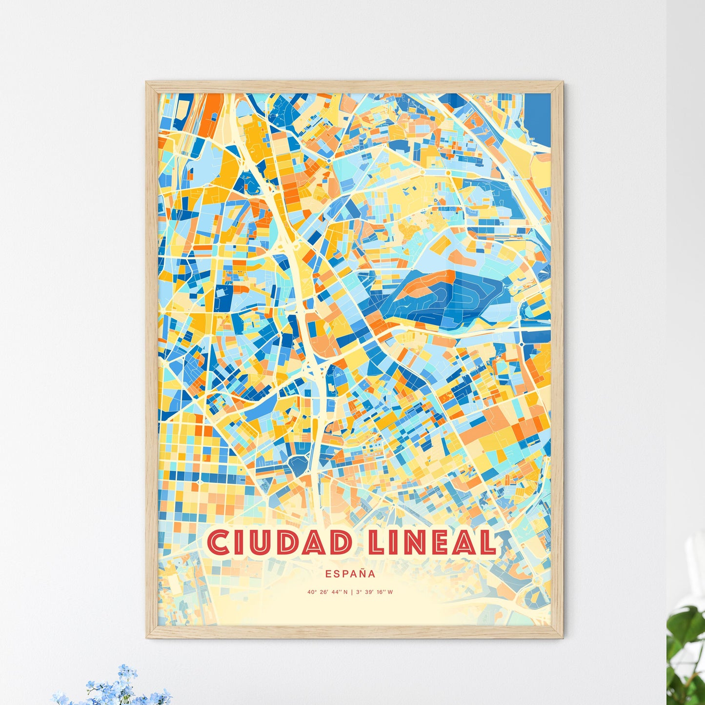 Colorful CIUDAD LINEAL SPAIN Fine Art Map Blue Orange