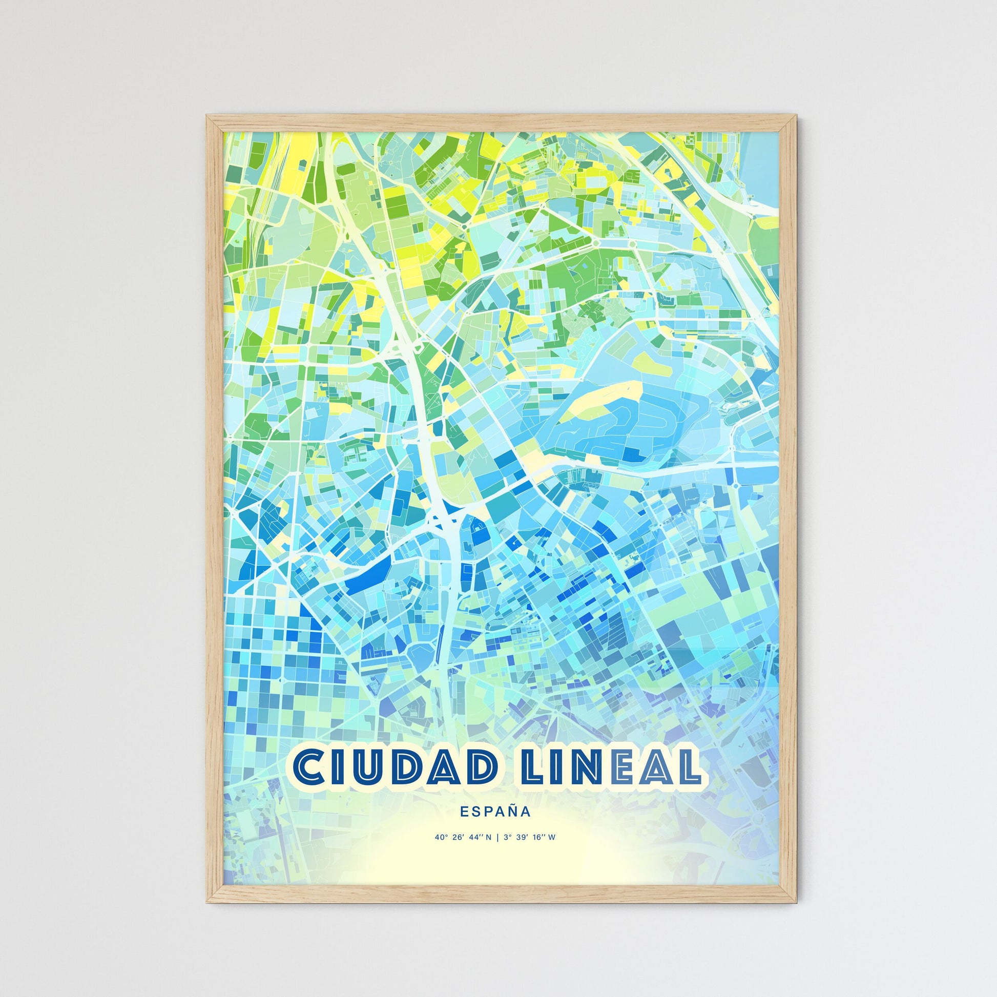 Colorful CIUDAD LINEAL SPAIN Fine Art Map Cool Blue