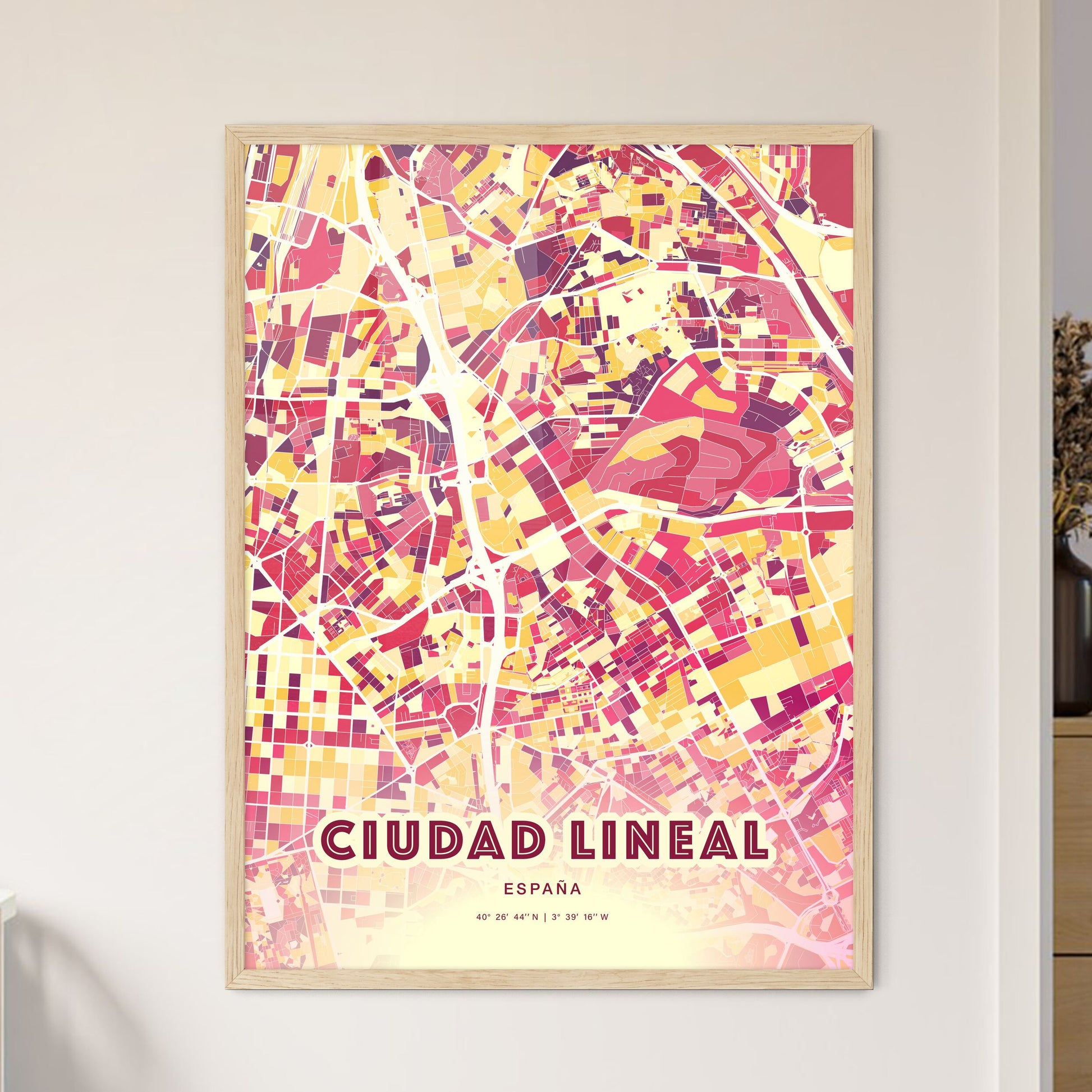 Colorful CIUDAD LINEAL SPAIN Fine Art Map Hot Red