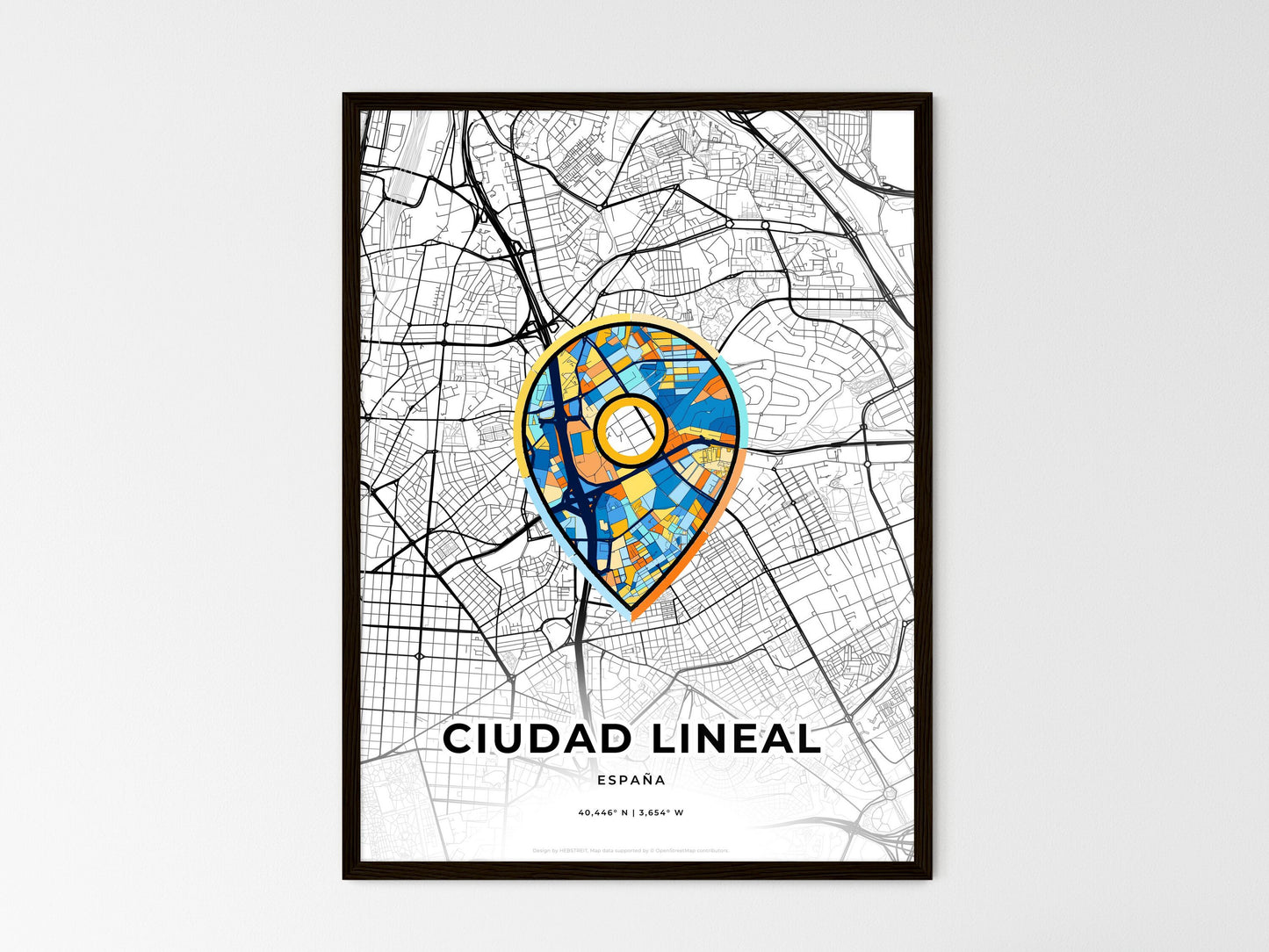 Ciudad Lineal Spain wedding art map with pointer icon