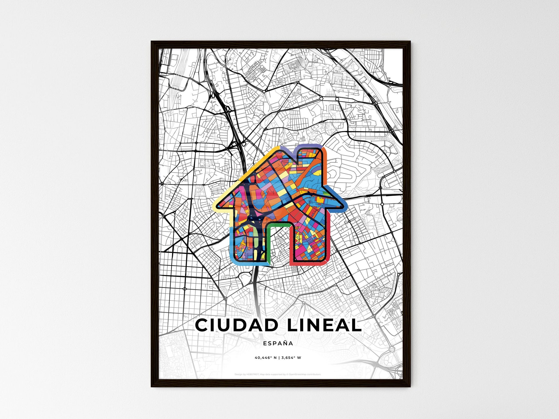 Ciudad Lineal Spain wedding art map with home icon