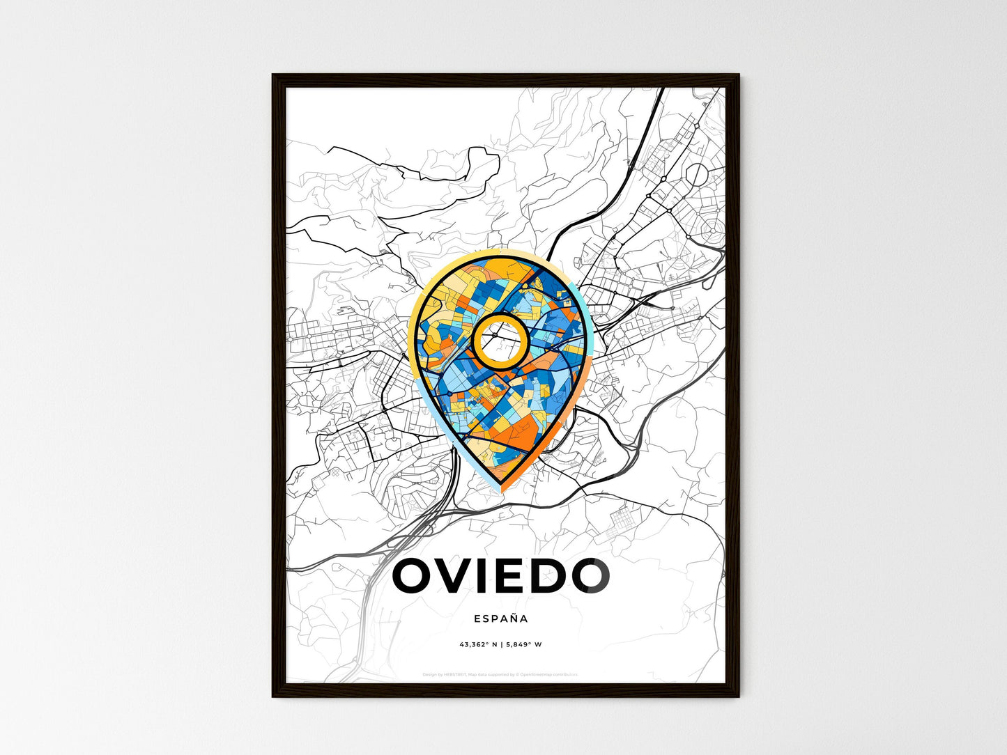 Oviedo Spain wedding art map with pointer icon