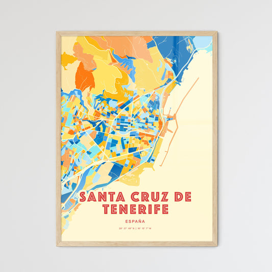 Colorful SANTA CRUZ DE TENERIFE SPAIN Fine Art Map Blue Orange