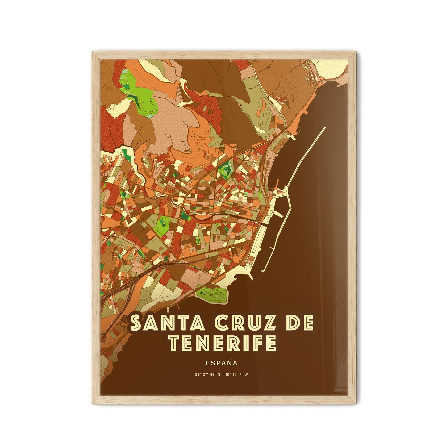 Colorful SANTA CRUZ DE TENERIFE SPAIN Fine Art Map Farmhouse