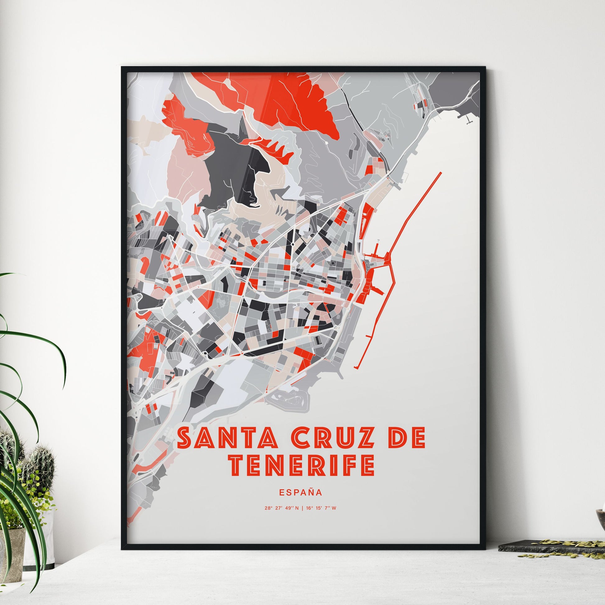 Colorful SANTA CRUZ DE TENERIFE SPAIN Fine Art Map Modern