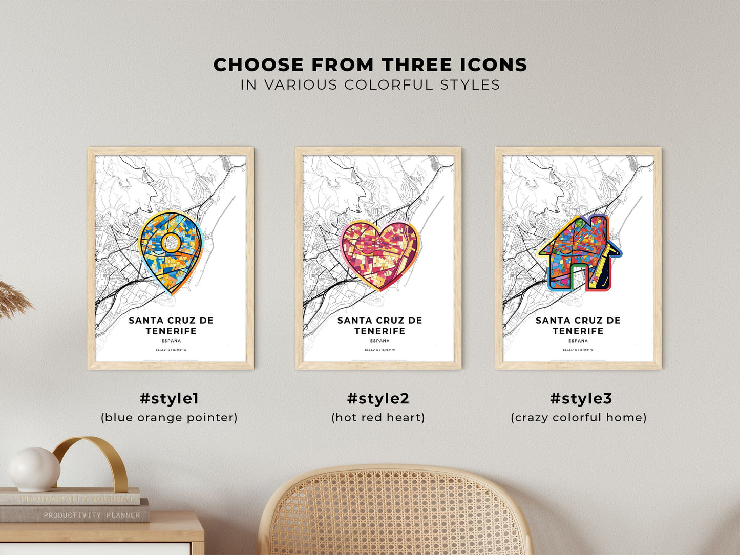 Santa Cruz De Tenerife Spain maps with colorful icons