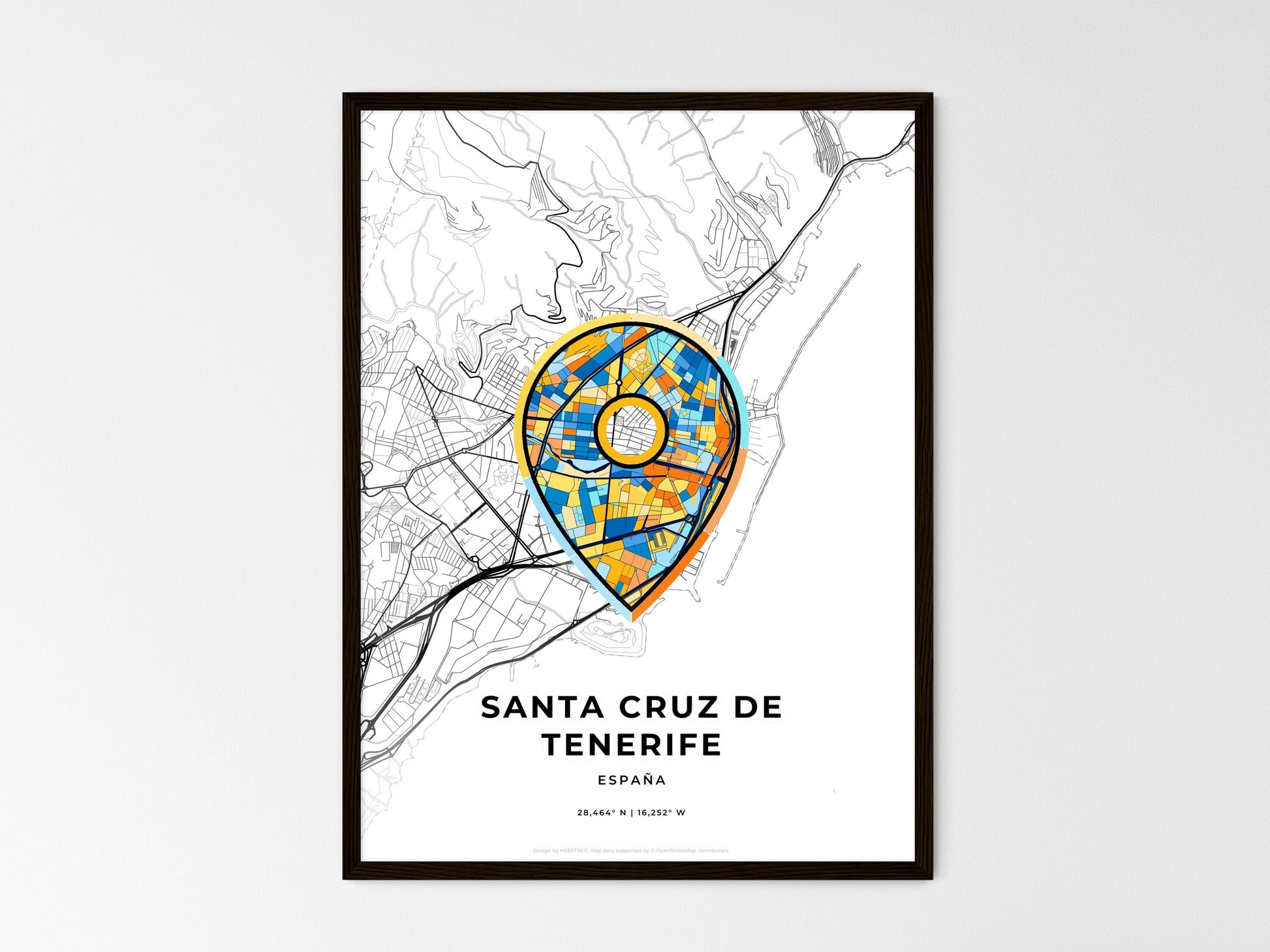 Santa Cruz De Tenerife Spain wedding art map with pointer icon