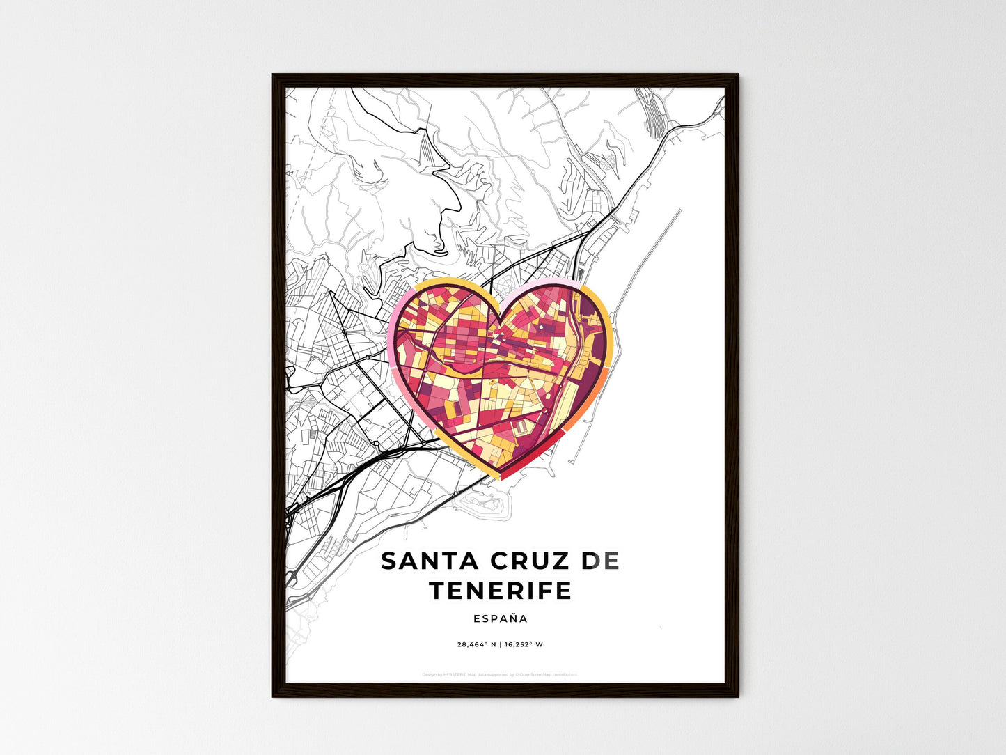 Santa Cruz De Tenerife Spain wedding art map with heart icon