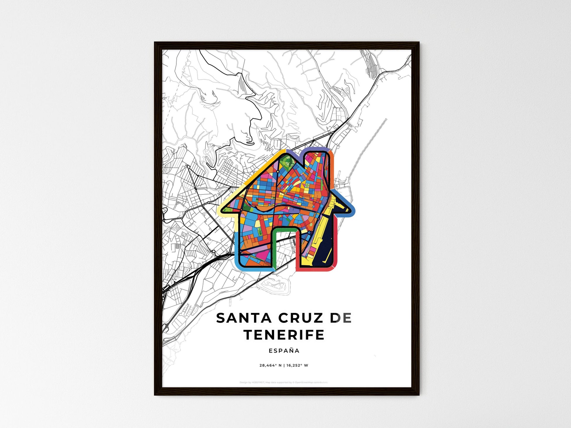 Santa Cruz De Tenerife Spain wedding art map with home icon