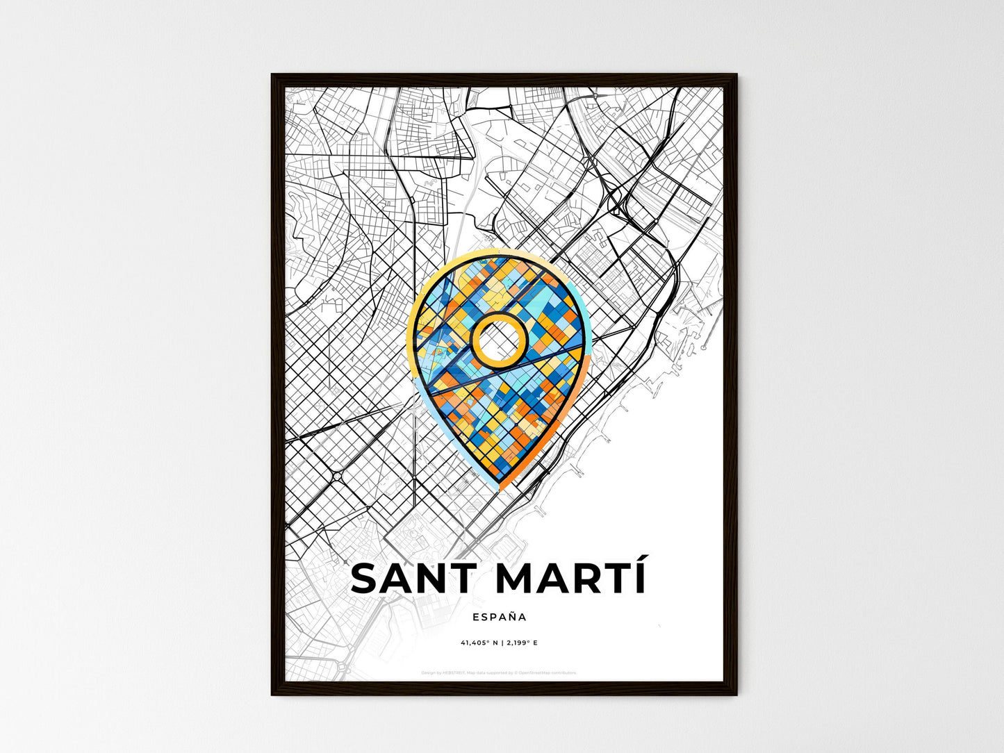 Sant Martí Spain wedding art map with pointer icon