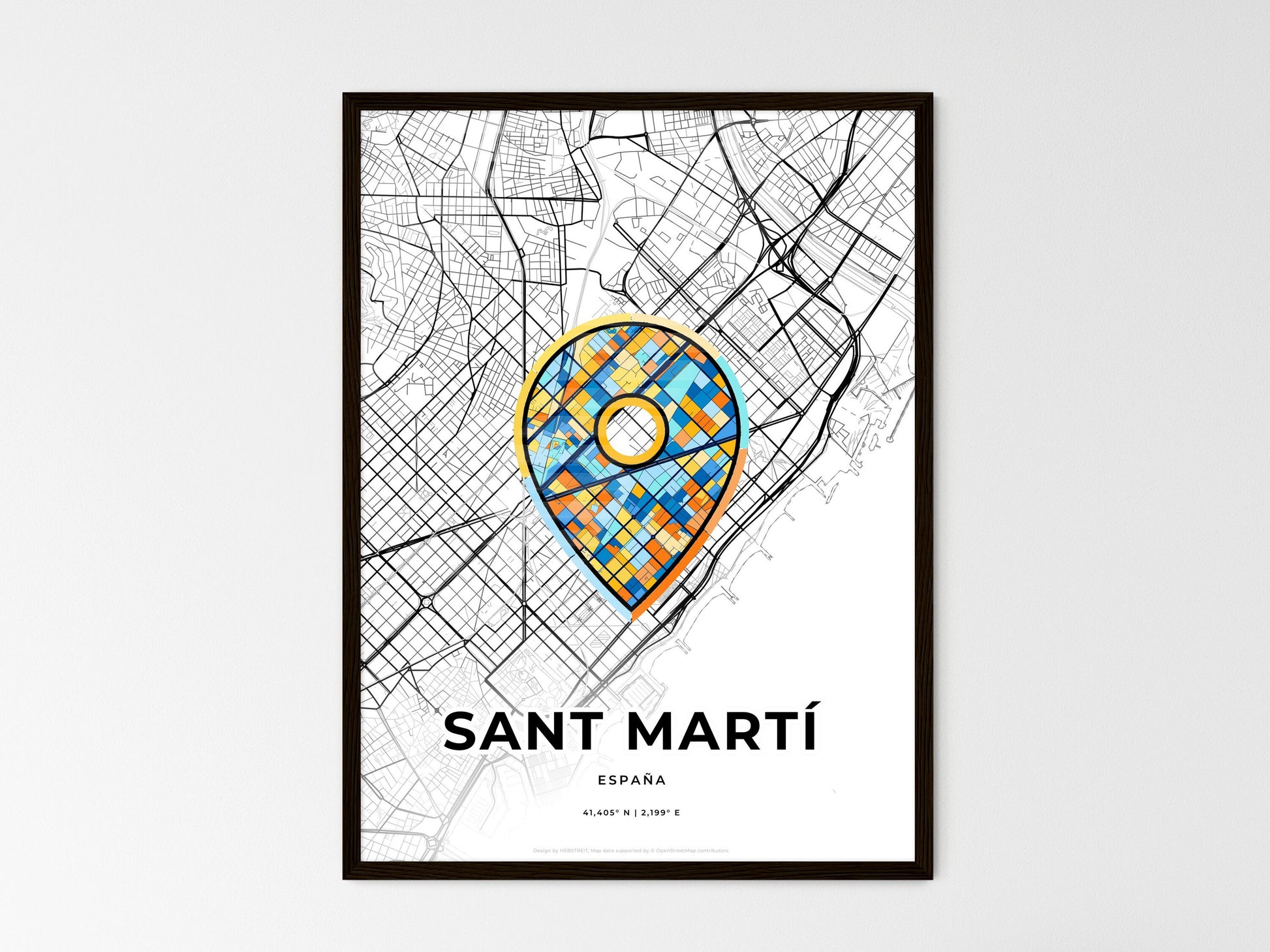 Sant Martí Spain wedding art map with pointer icon