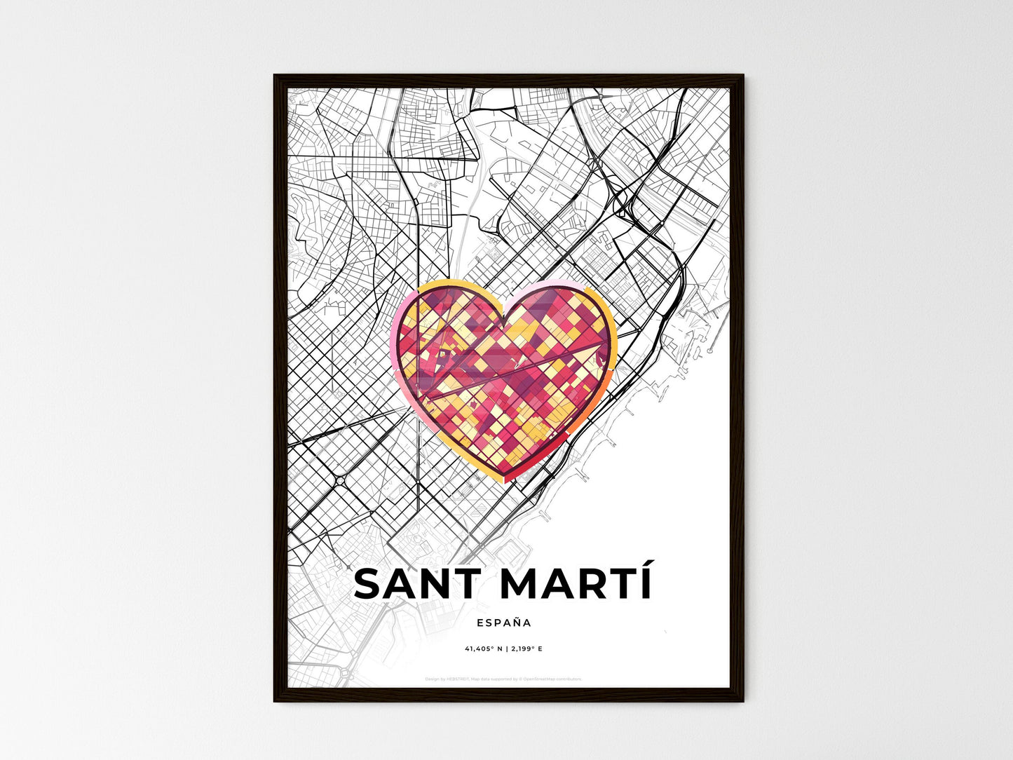 Sant Martí Spain wedding art map with heart icon