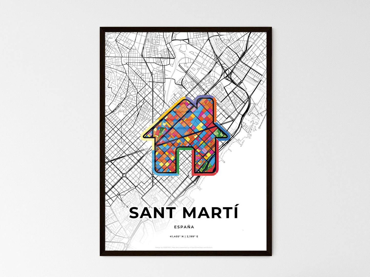 Sant Martí Spain wedding art map with home icon