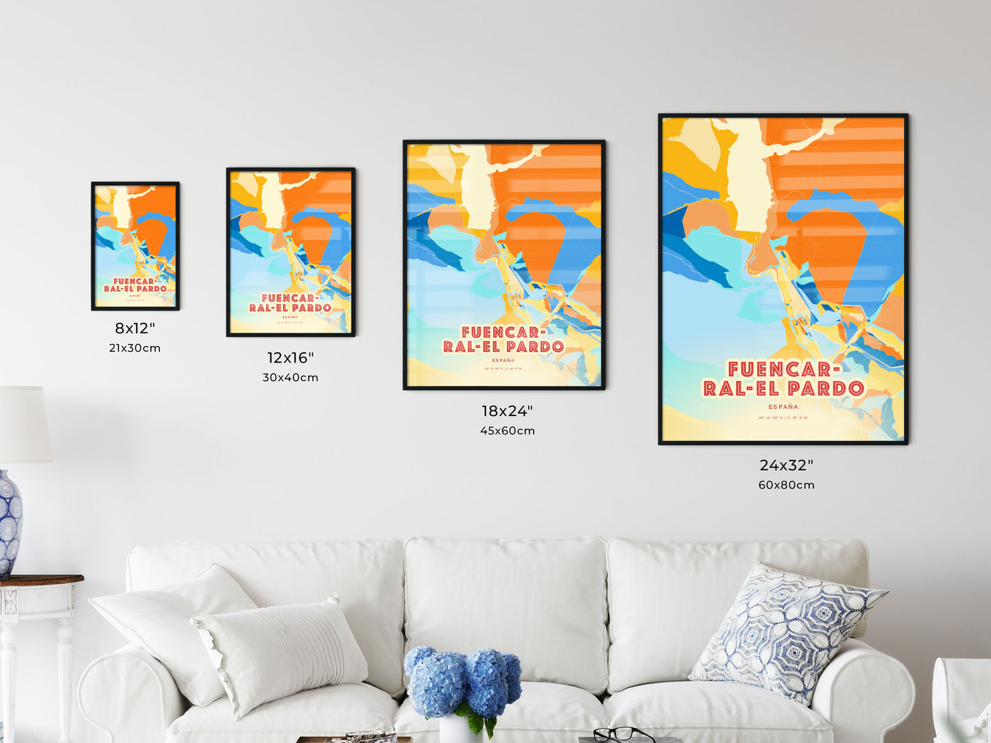 Colorful FUENCARRAL-EL PARDO SPAIN Fine Art Map Blue Orange