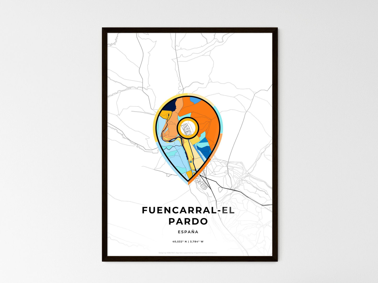 Fuencarral-El Pardo Spain wedding art map with pointer icon