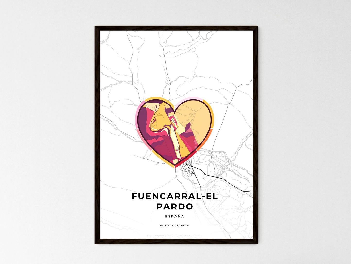 Fuencarral-El Pardo Spain wedding art map with heart icon