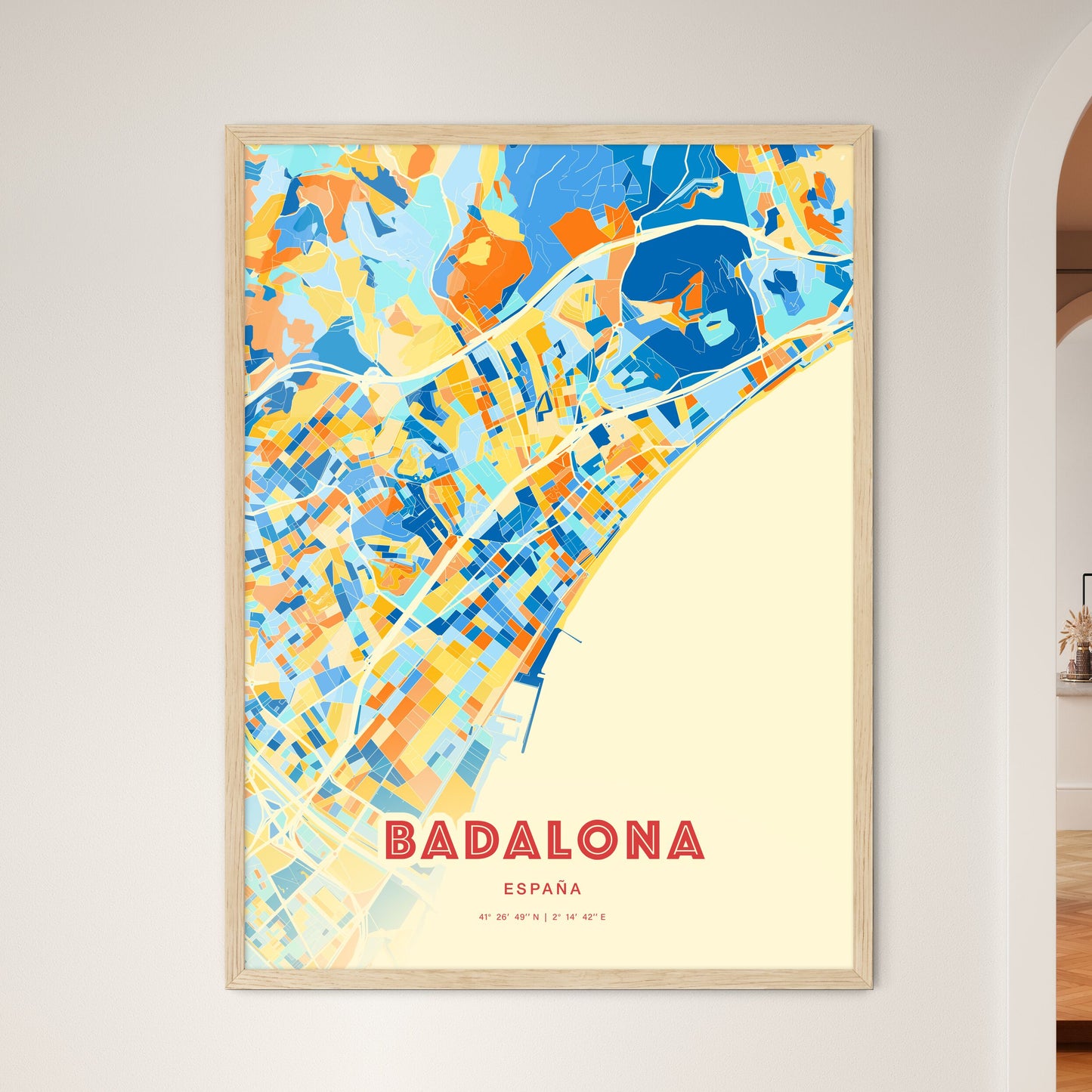 Colorful Badalona Spain Fine Art Map Blue Orange