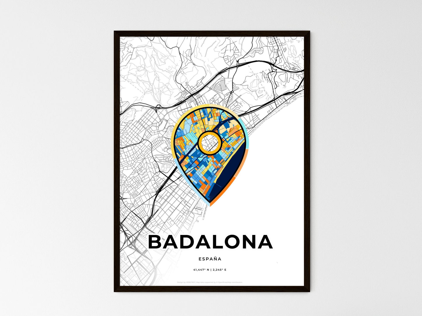 Badalona Spain wedding art map with pointer icon