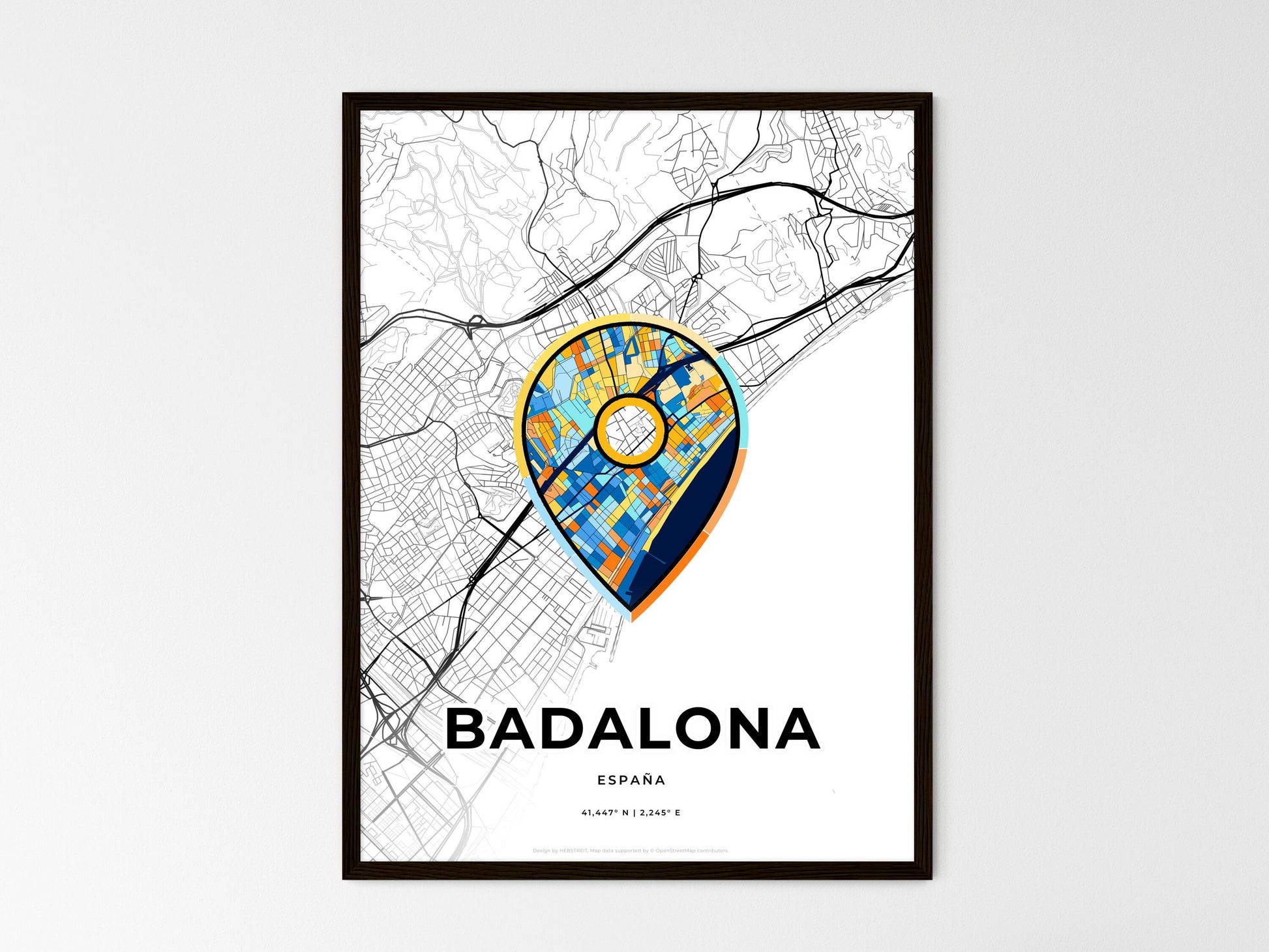 Badalona Spain wedding art map with pointer icon