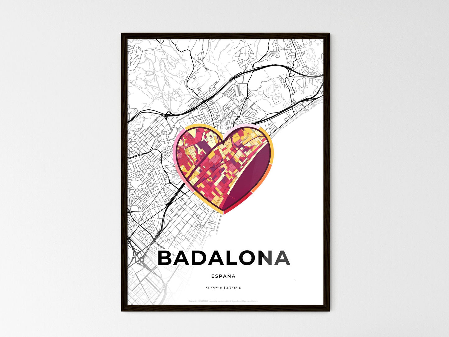 Badalona Spain wedding art map with heart icon