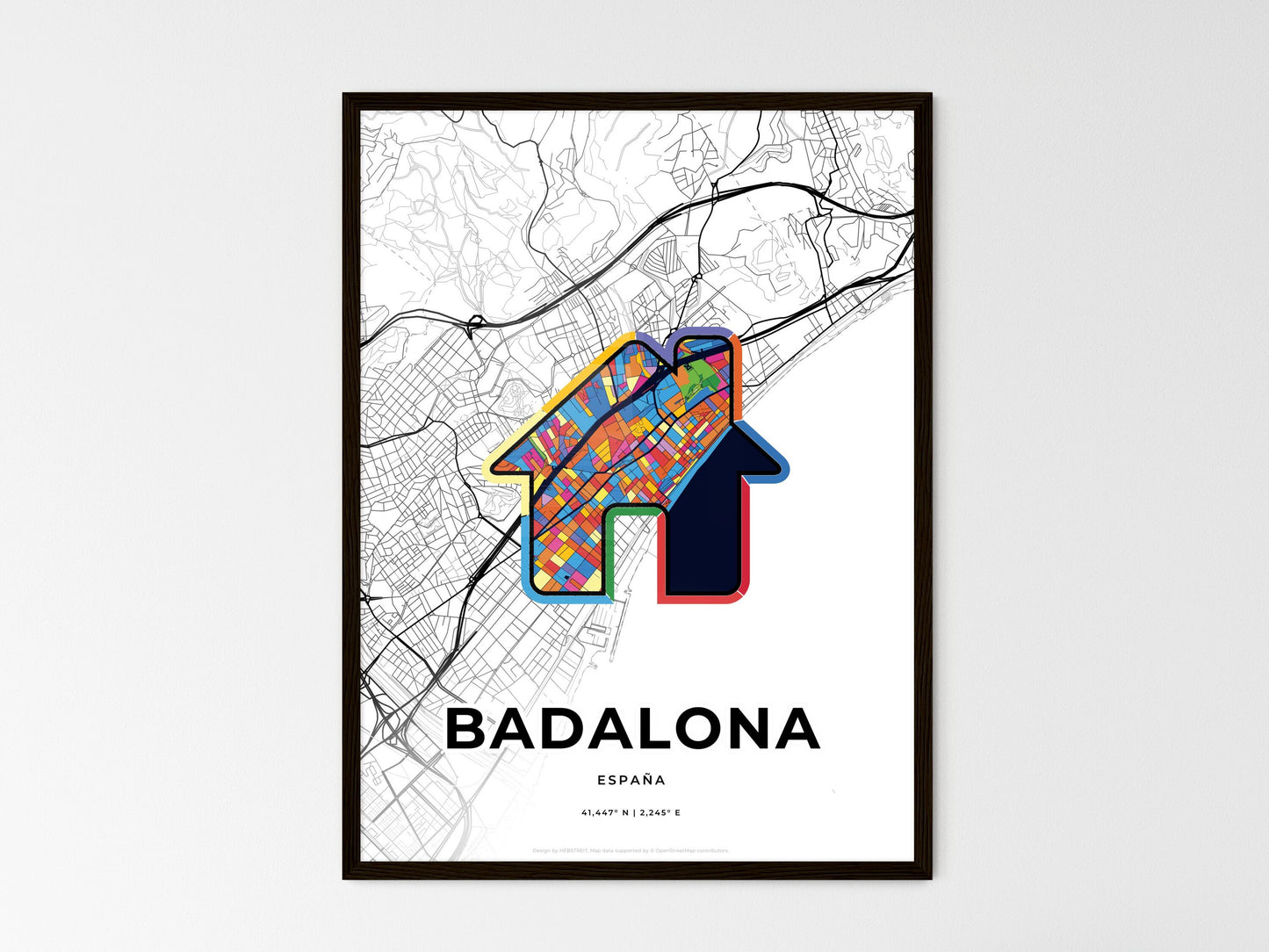 Badalona Spain wedding art map with home icon
