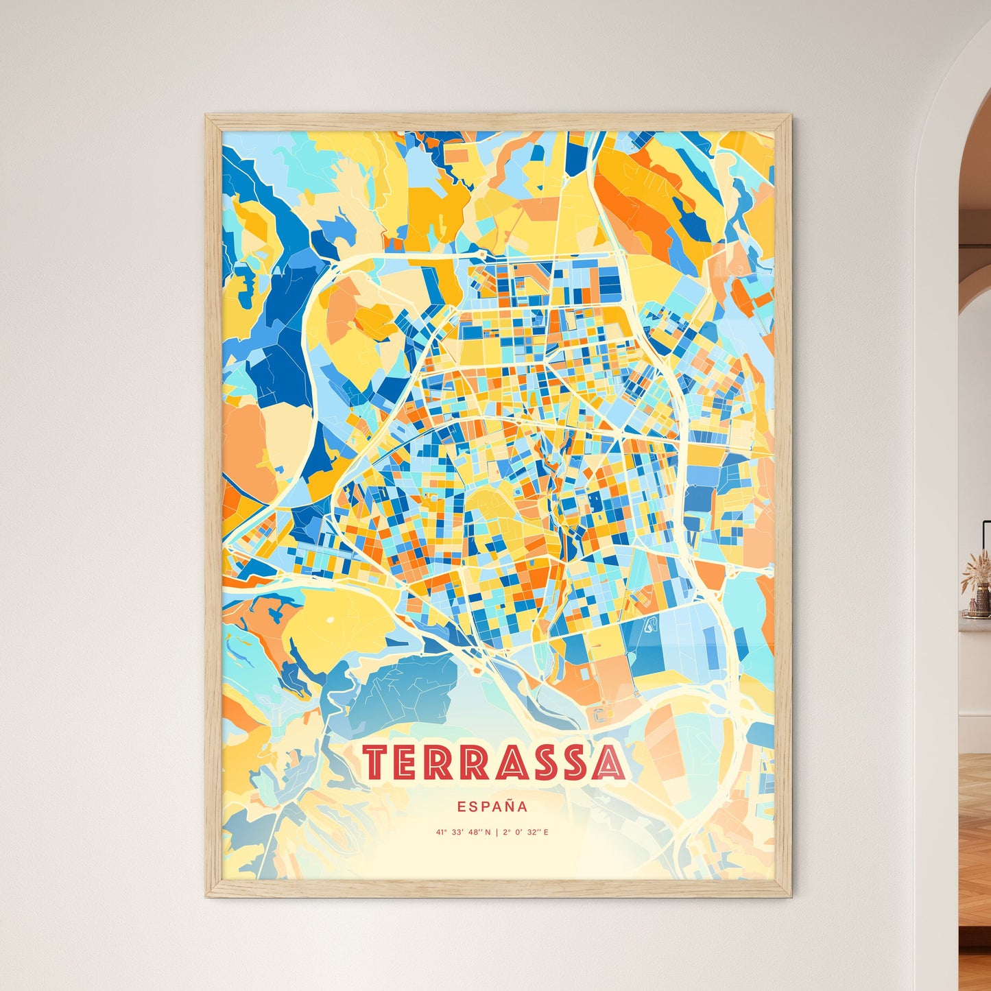 Colorful Terrassa Spain Fine Art Map Blue Orange