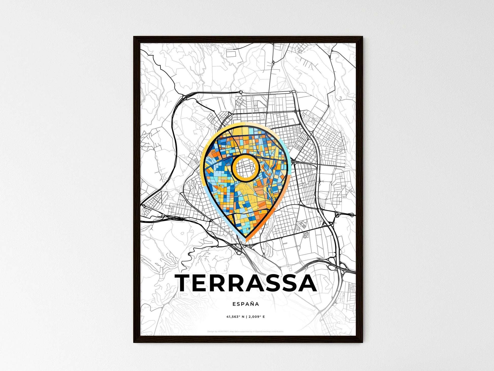 Terrassa Spain wedding art map with pointer icon