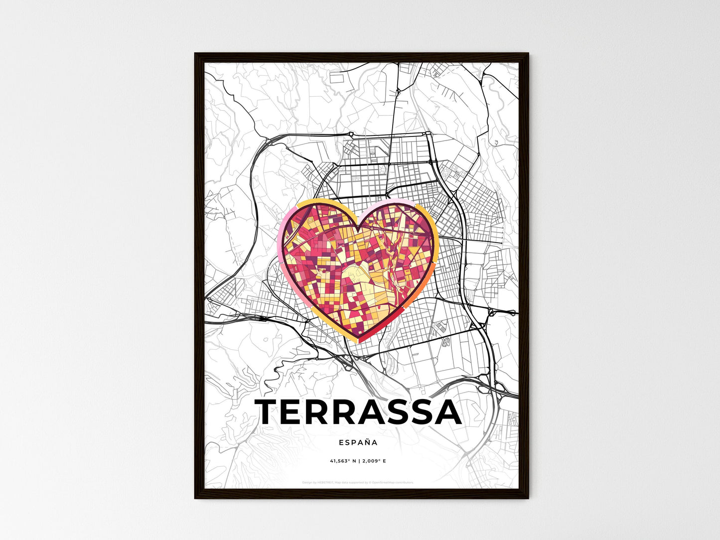 Terrassa Spain wedding art map with heart icon