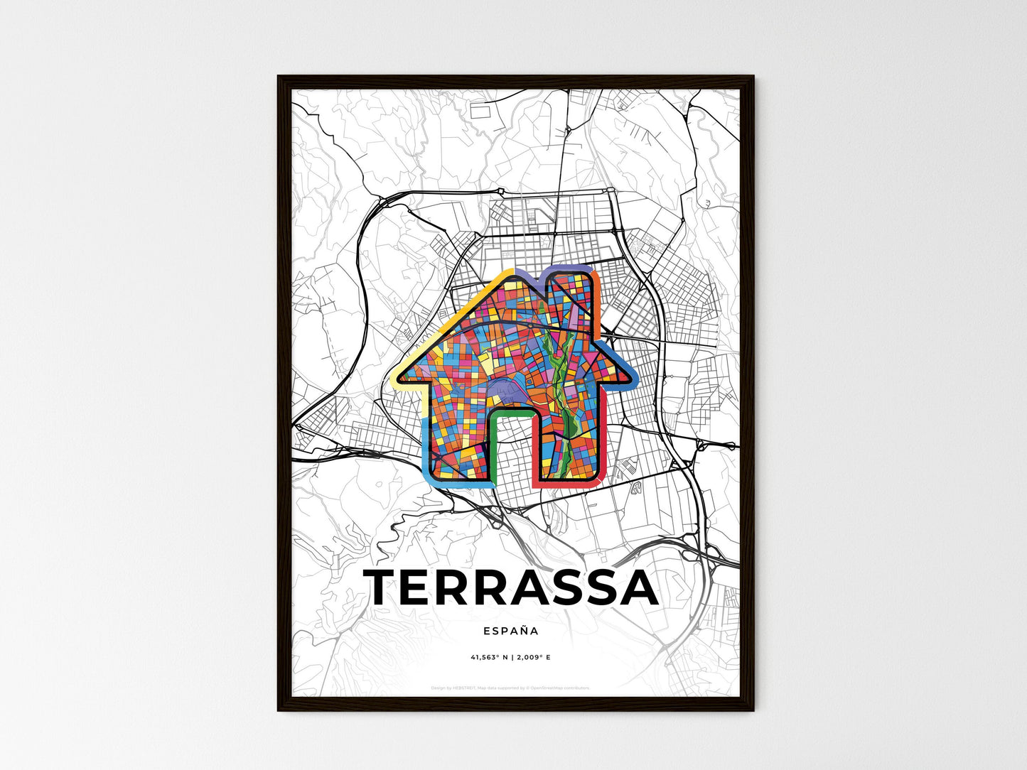 Terrassa Spain wedding art map with home icon