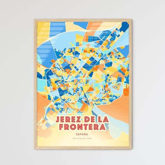 Colorful JEREZ DE LA FRONTERA SPAIN Fine Art Map Blue Orange