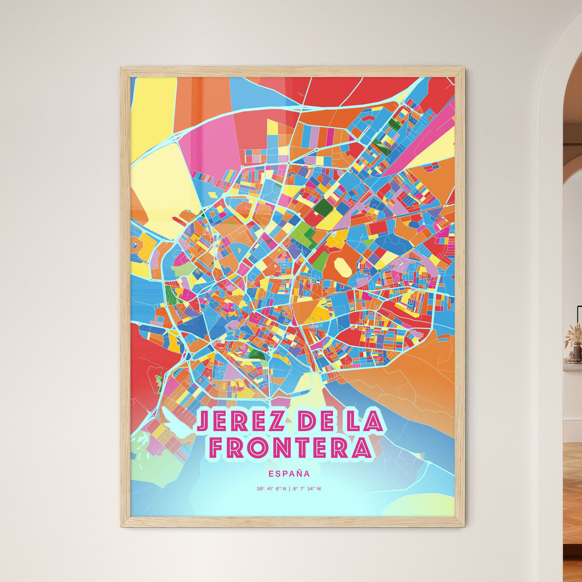 Colorful JEREZ DE LA FRONTERA SPAIN Fine Art Map Crazy Colors