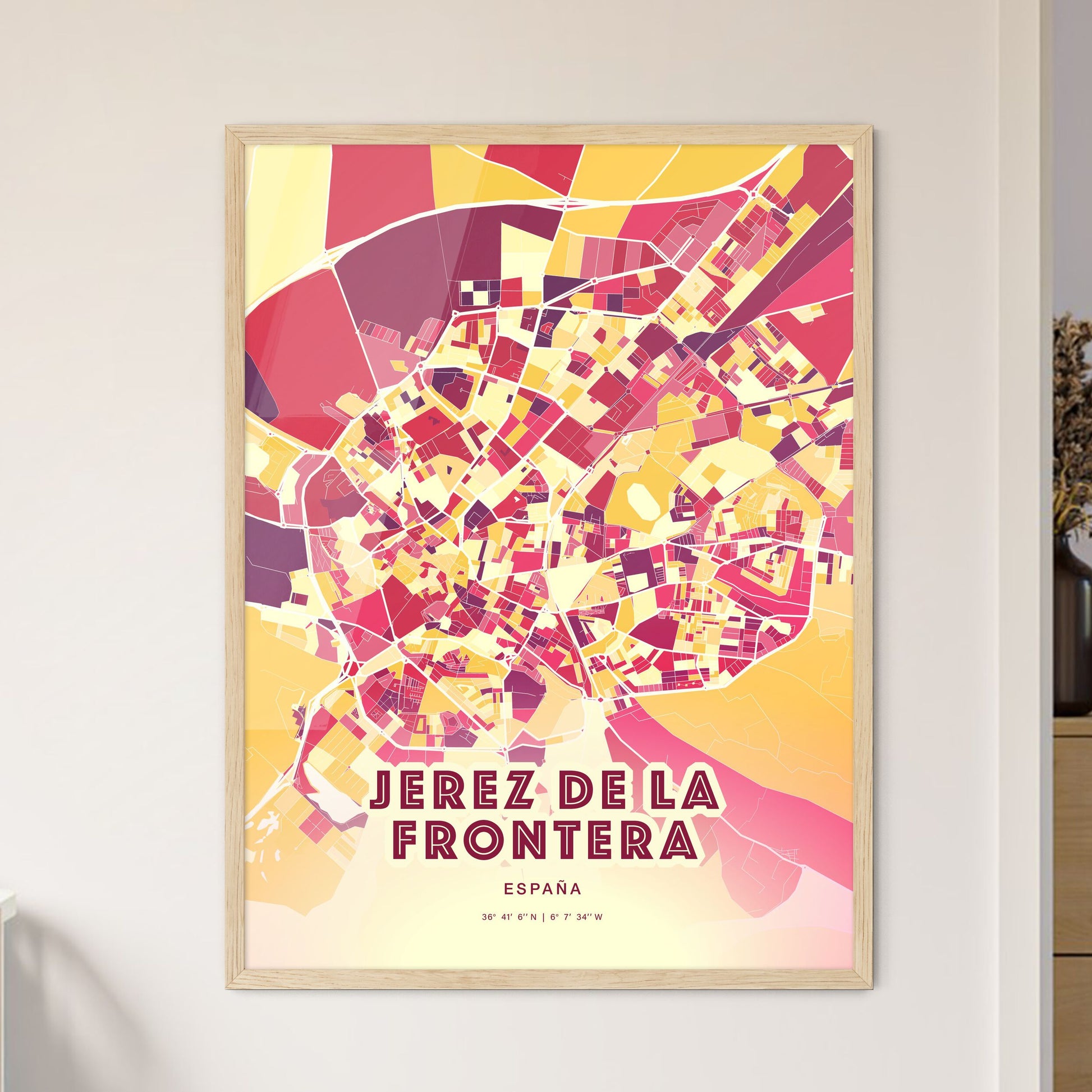 Colorful JEREZ DE LA FRONTERA SPAIN Fine Art Map Hot Red